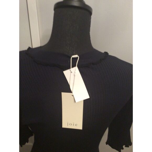 New NWT Joie Thorna Top Mock Neck Ruffled Midnight Blue Ribbed Short Sleeve XL - Picture 5 of 6